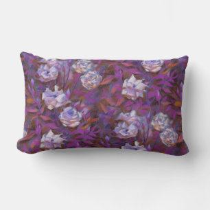"White roses, purple leaves", beautiful flowers Lumbar Cushion