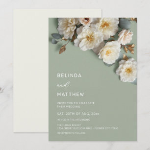 White Roses Realistic Flowers Wedding Invitation