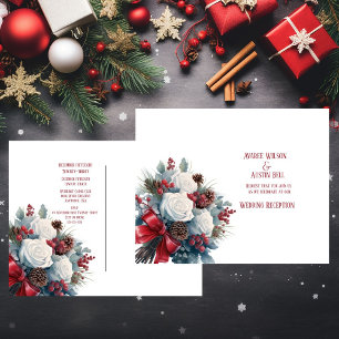 White Roses Red Ribbon Christmas Wedding Postcard