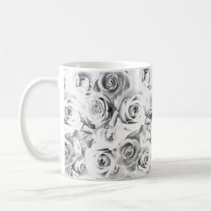White Roses Repeating Floral Pattern Coffee Mug