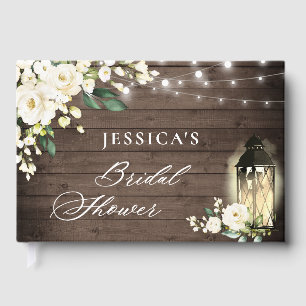 White Roses Rustic Wood Lantern Bridal Shower Guest Book
