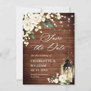 White Roses Rustic Wood Lantern Wedding QR code Save The Date