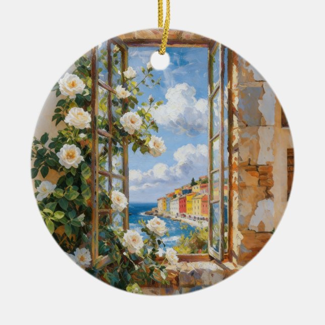 White Roses Sea View Ornament (Front)