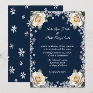 White Roses Snowflake Christmas Wedding Invitation