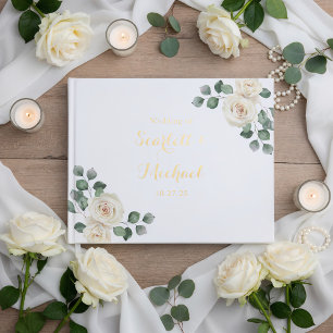 White roses Spring Floral Romantic Wedding Guest Book