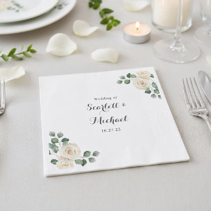 White roses Spring Floral Romantic Wedding Napkin
