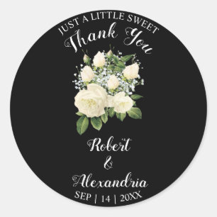 White Roses Sweet Treat Wedding Thank You Classic Round Sticker