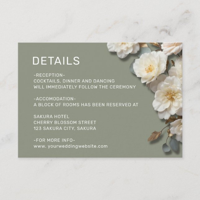 White Roses Textured Flowerds Details Enclosure Card (Front)