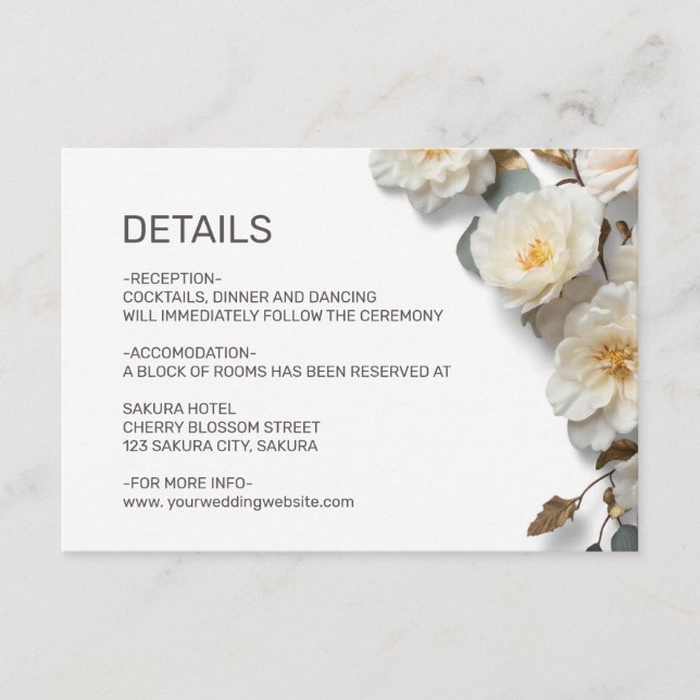 White Roses Textured Flowerds Details Enclosure Card (Front)