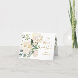 White roses To my Mum & Dad on my Wedding Day Thank You Card