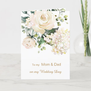 White roses To my Mum & Dad on my Wedding Day Thank You Card