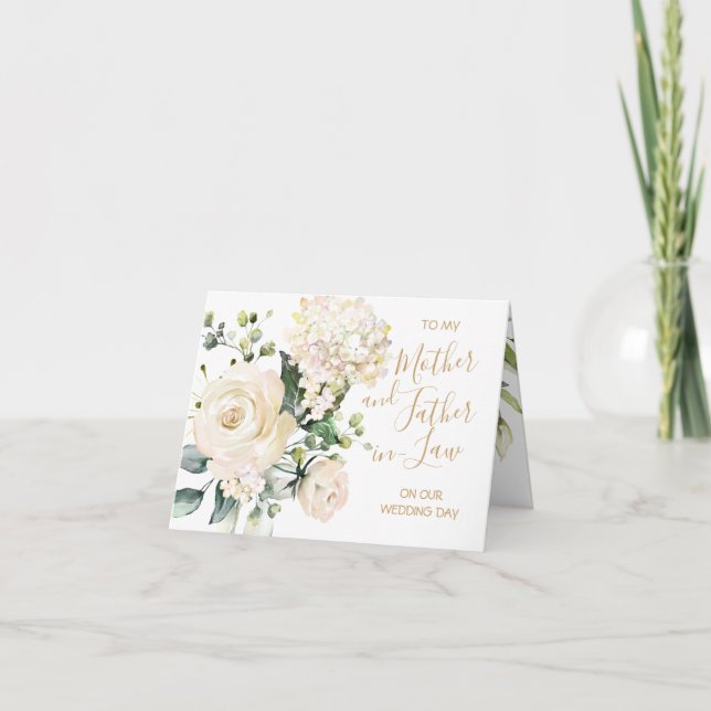 White roses To my Parents-in-Law on my Wedding Day Thank You Card (Front)