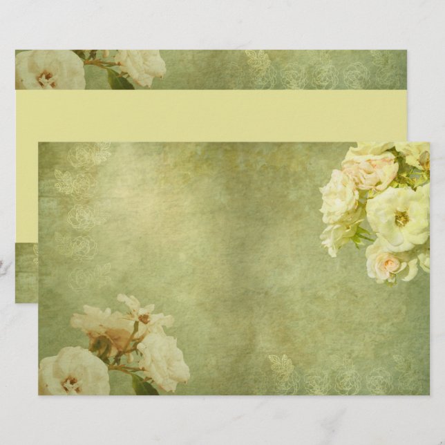 White Roses Vintage  Stationery (Front/Back)