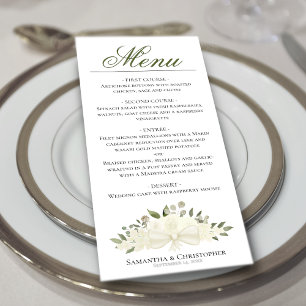 White Roses Watercolor Floral Elegant Wedding Menu
