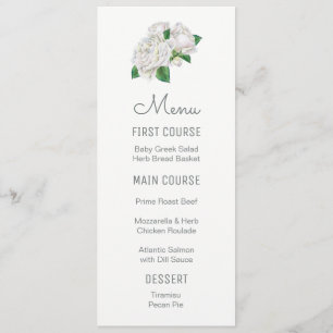 White Roses Watercolor Flower Menus