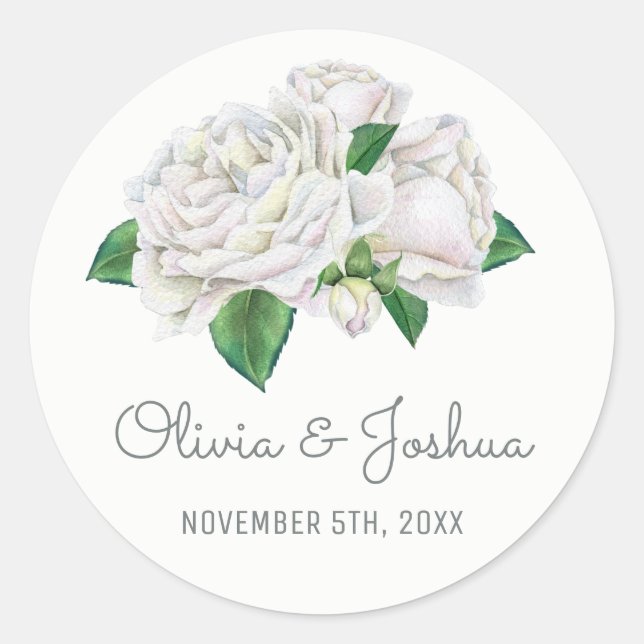 White Roses Watercolor Wedding Stickers (Front)