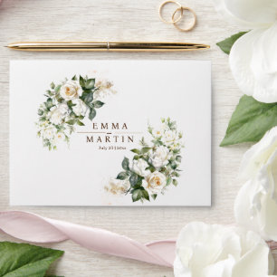 White Roses Wedding Elegant Floral Envelope