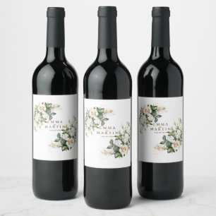White Roses Wedding Flower Wine Label
