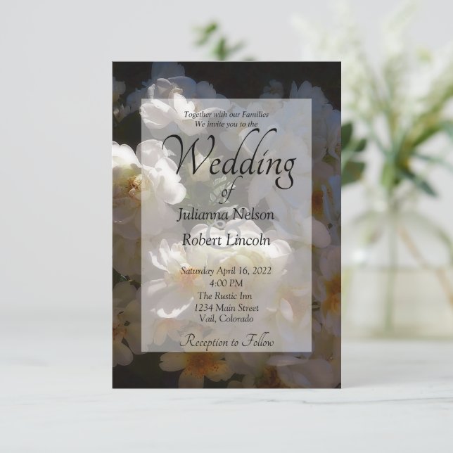 White roses wedding invitation (Standing Front)