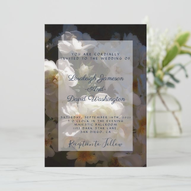 White roses wedding invitation (Standing Front)