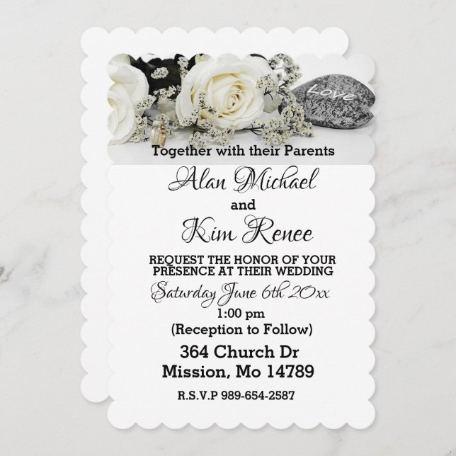 White Roses Wedding Invitation (Front/Back)