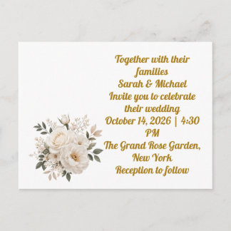 White Roses Wedding Invitation Postcard Custom Bud