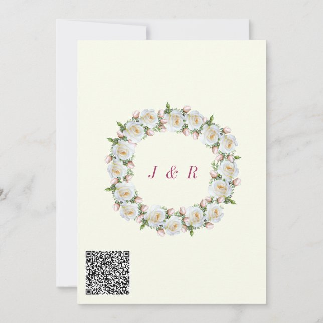 White Roses Wedding Invitation with QR Code (Back)