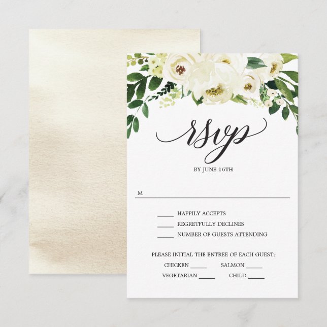 White Roses Wedding RSVP Card (Front/Back)