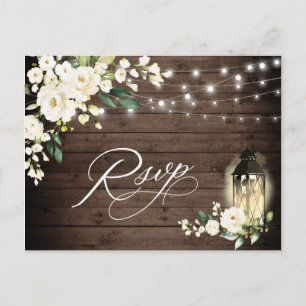 White  Roses Wedding RSVP with Meal Choice Postcard