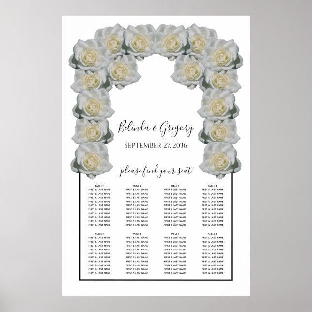 White Roses Wedding Seating Chart (Front)