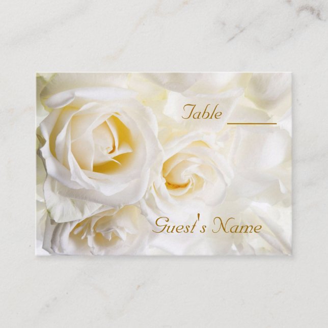 White Roses Wedding Table Numbers Place Card (Front)