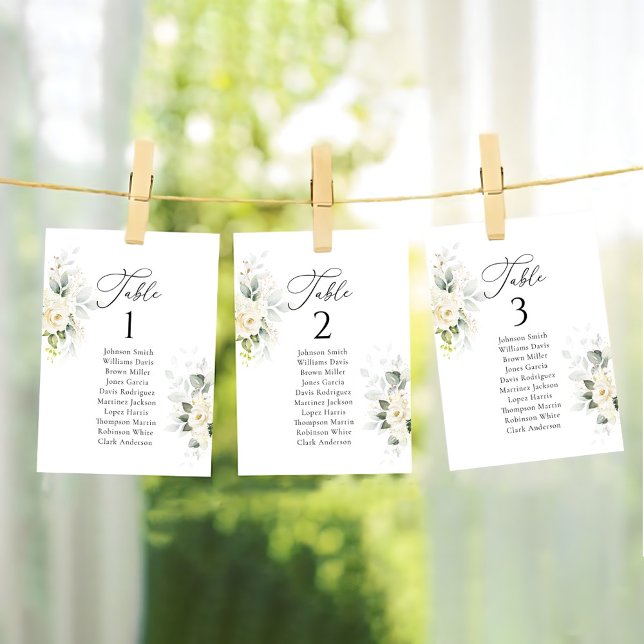 White Roses Wedding Table Seating Chart Card (Creator Uploaded)