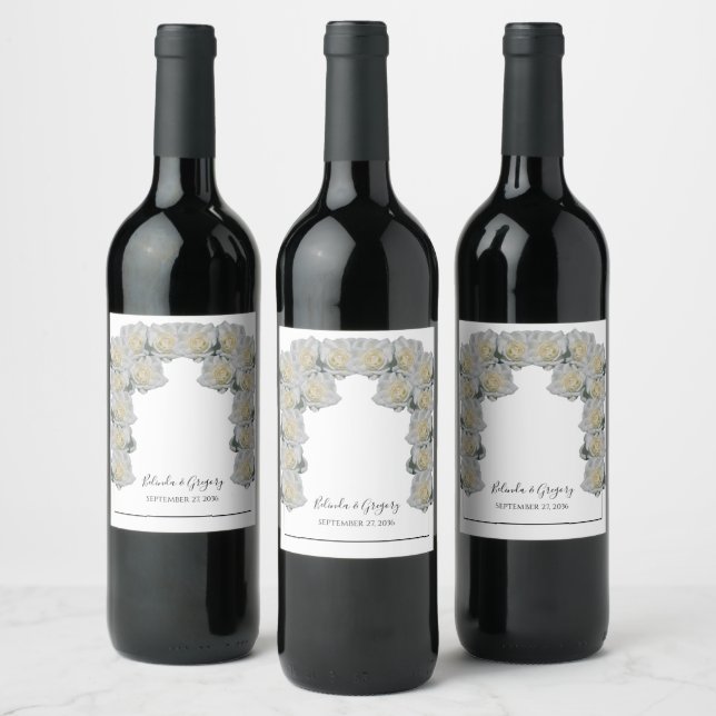 White Roses Wedding  Wine Label (Bottles)