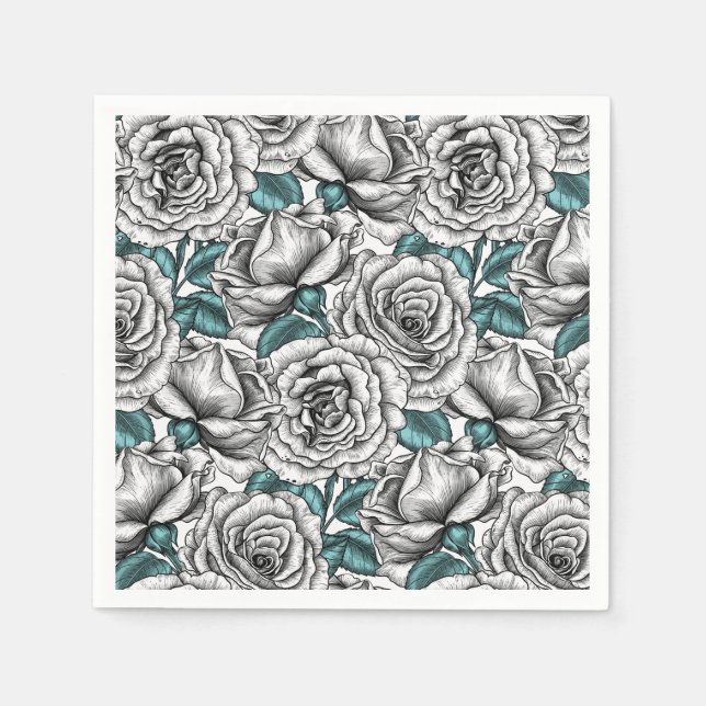 White roses with blue leaves napkin (Front)