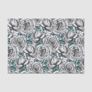 White roses with blue leaves tissue paper