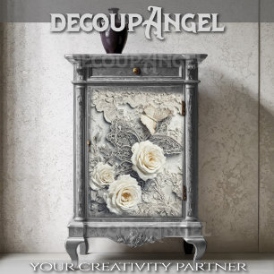 White Roses with Embroidery Lace and Butterfly Tissue Paper