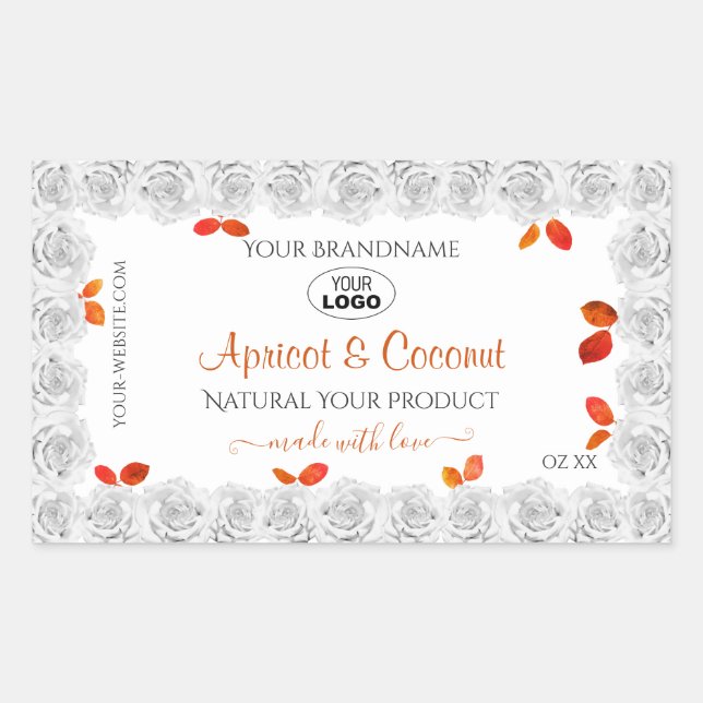 White Roses with Orange Leaves Product Labels Logo (Front)