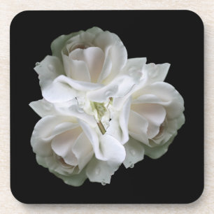 White Roses With Raindrops Bouquet Coaster
