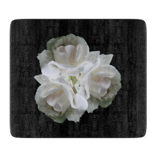 White Roses With Raindrops Bouquet Cutting Board