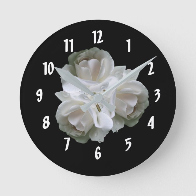 White Roses With Raindrops Bouquet      Round Clock (Front)