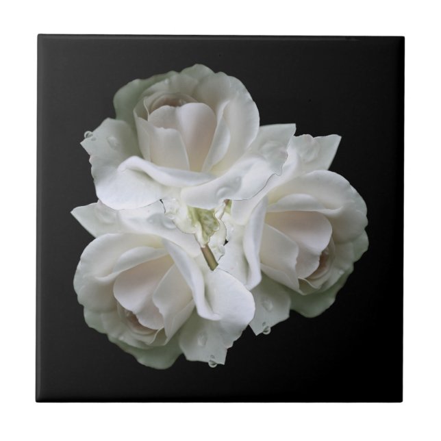 White Roses With Raindrops Bouquet        Tile (Front)