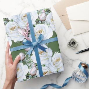 White Roses Wrapping Paper on a Roll