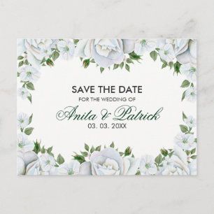 White Roses Wreath Announcement Postcard