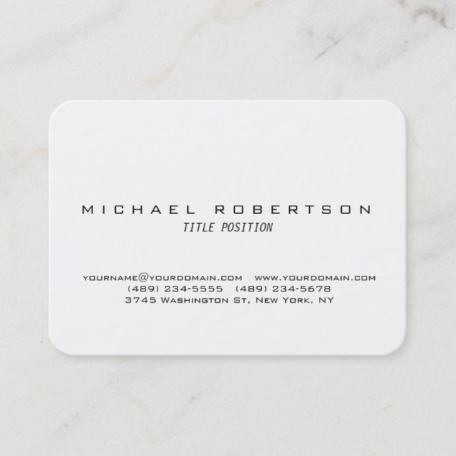 White Round Corner Minimalist Chubby Business Card (Front)