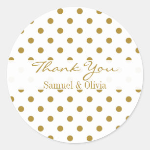 White Round Custom Gold Polka Dotted Thank You Classic Round Sticker