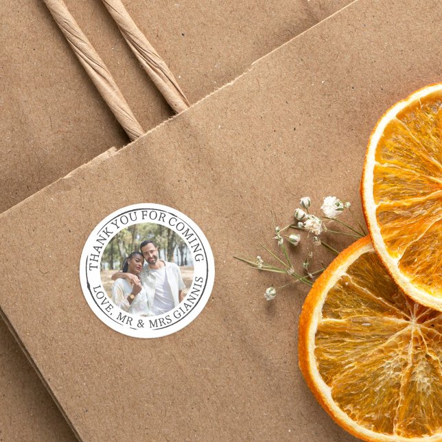 White Round Photo Template Thank You Wedding Classic Round Sticker (Creator Uploaded)