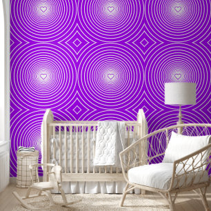 White Round Striped Purrple Wallpaper with Hearts