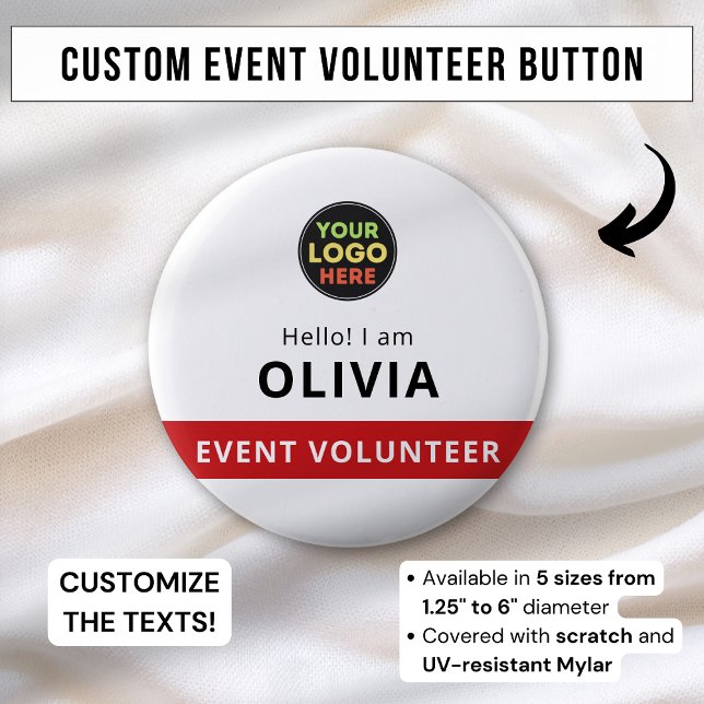 White Round Volunteer Badge Clip Event Name Tag (Creator Uploaded)