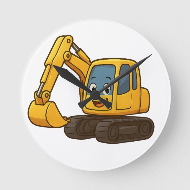 White round wall clock with yellow digger design (Front)