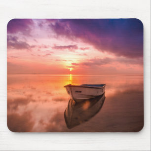 White Row Boat on Body of Water Mouse Pad